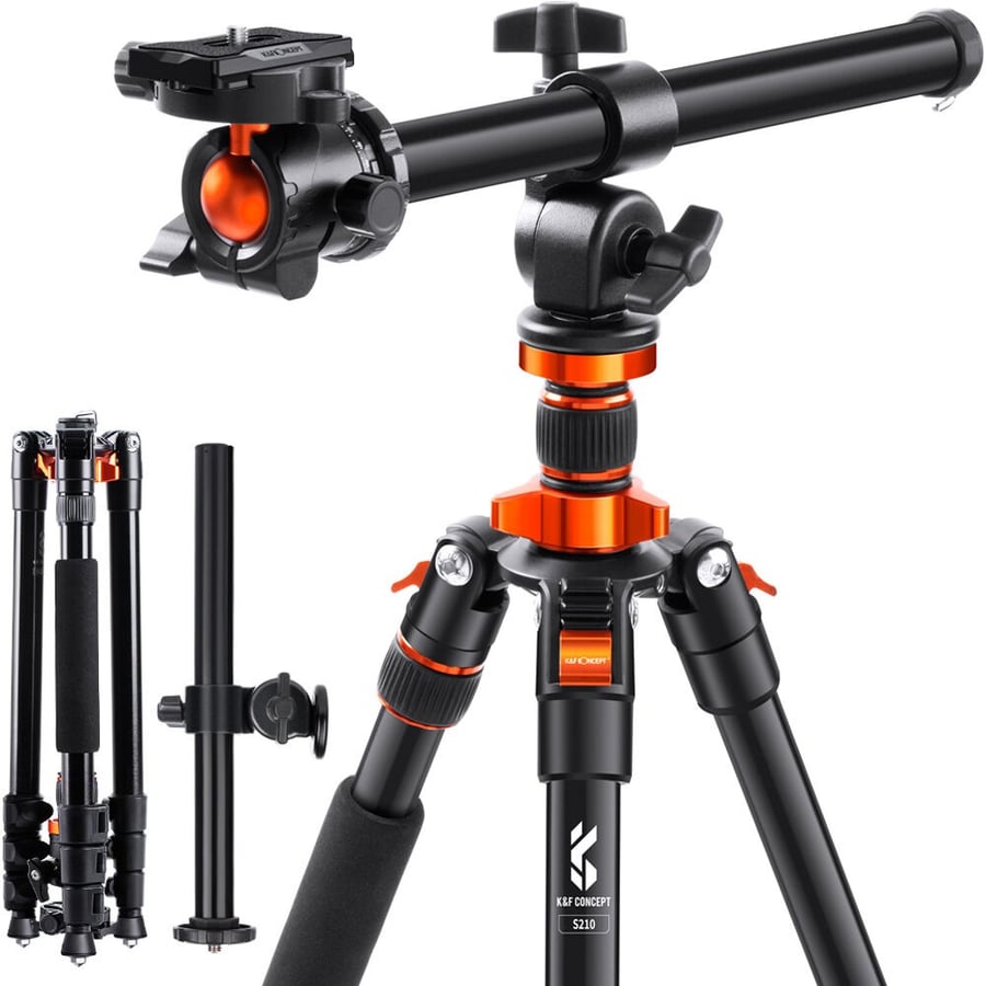 K&F Concept Overhead Camera Tripod Travel Tripod With Magnesium Alloy Rotatable Multi-Angle Center Column