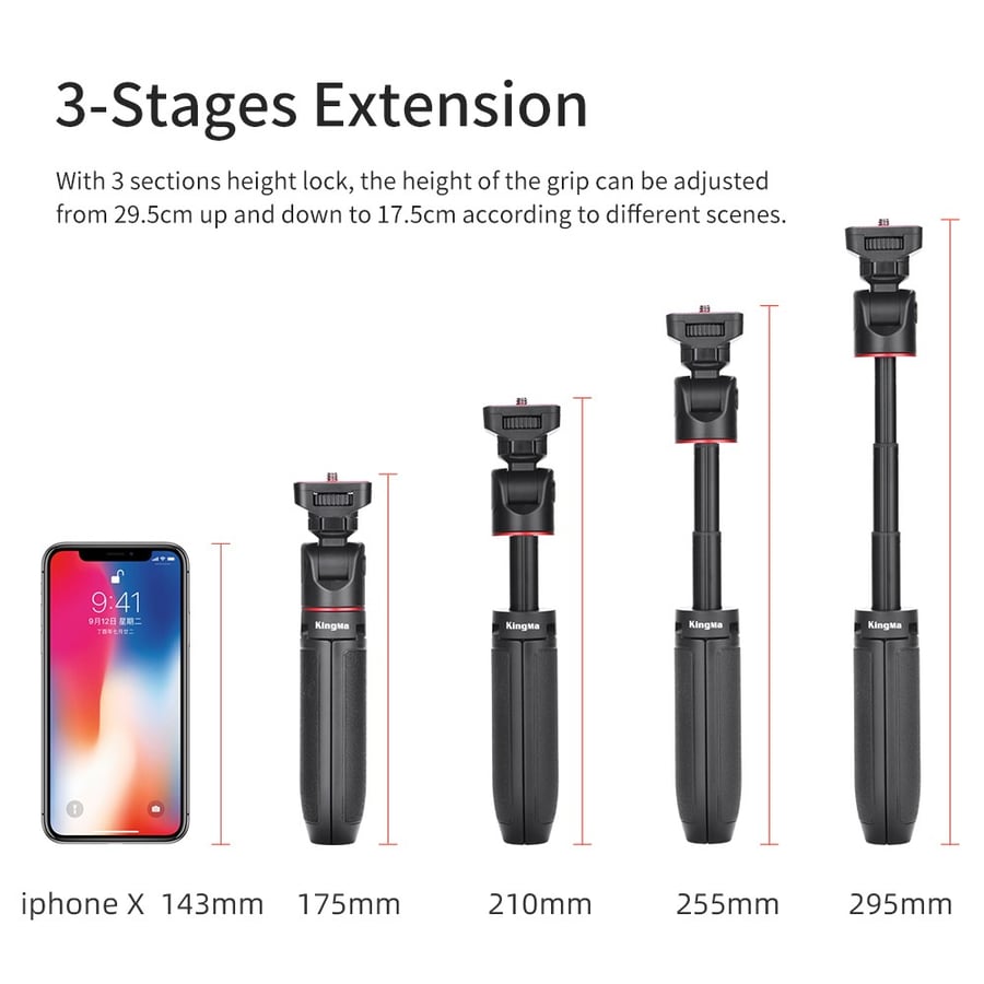 KingMa Extendable Selfie Stick Tripod Vlogging Handle Grip for Smartphone Camera Vlogging