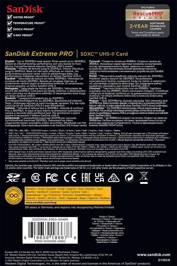 SanDisk Extreme Pro SDXC 256GB 300/260 MB/s UHS-II V90