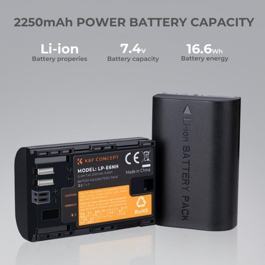 K&F Concept LP-E6NH rechargeable battery 2pcs + charger + 10pcs cleaning cloth kit compatible with Canon