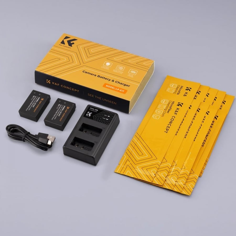 K&F Concept LP-E17 rechargeable battery 2pcs + charger + 10pcs cleaning cloth kit compatible with Canon