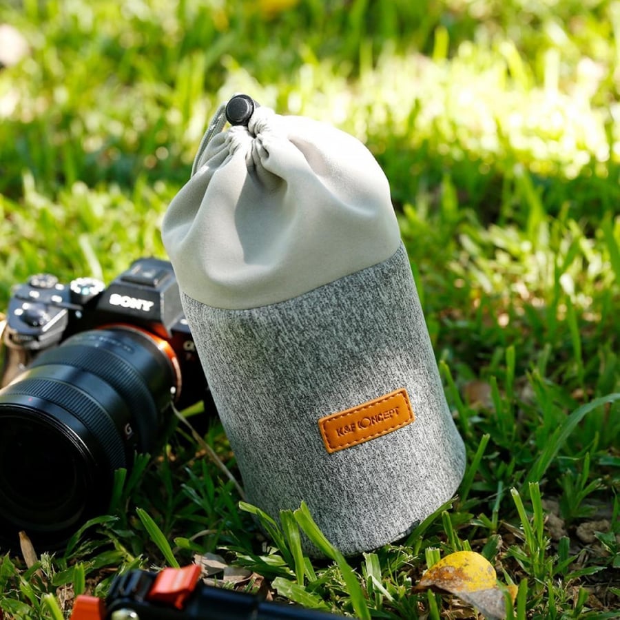 K&F Concept Lens Bag, Protective Lens Pouch Bag, 2-in-1 Neoprene Lens Carry Case Compatible with Multiple Sizes Camera Lens 10*18cm