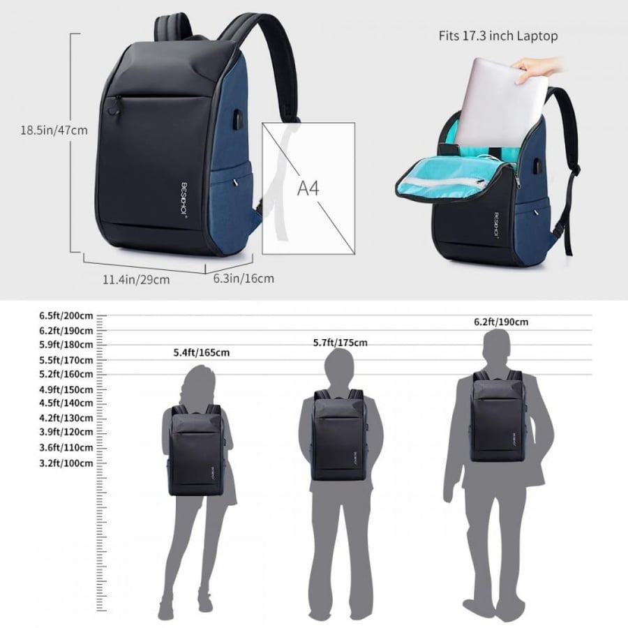 Beschoi Laptop Backpack, Business Waterproof Anti Theft Durable Backpack with USB Port Charging Fits for 17.3 Inch Laptop