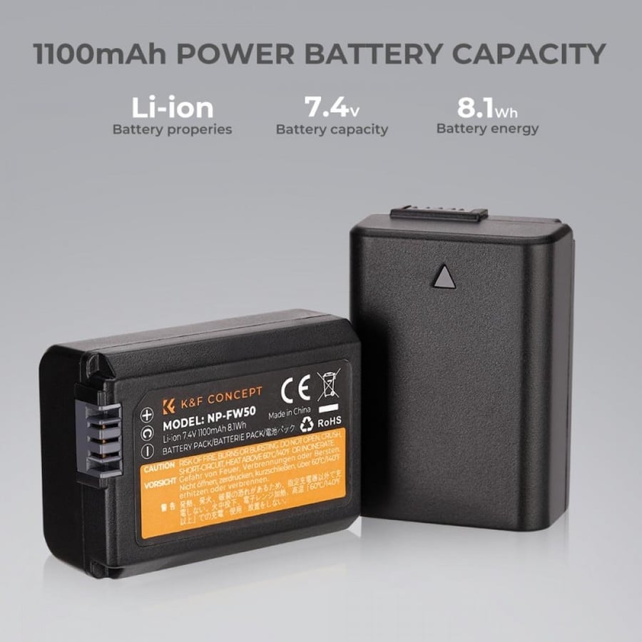 K&F Concept NP-FW50 rechargeable battery 2pcs + charger kit compatible with Sony