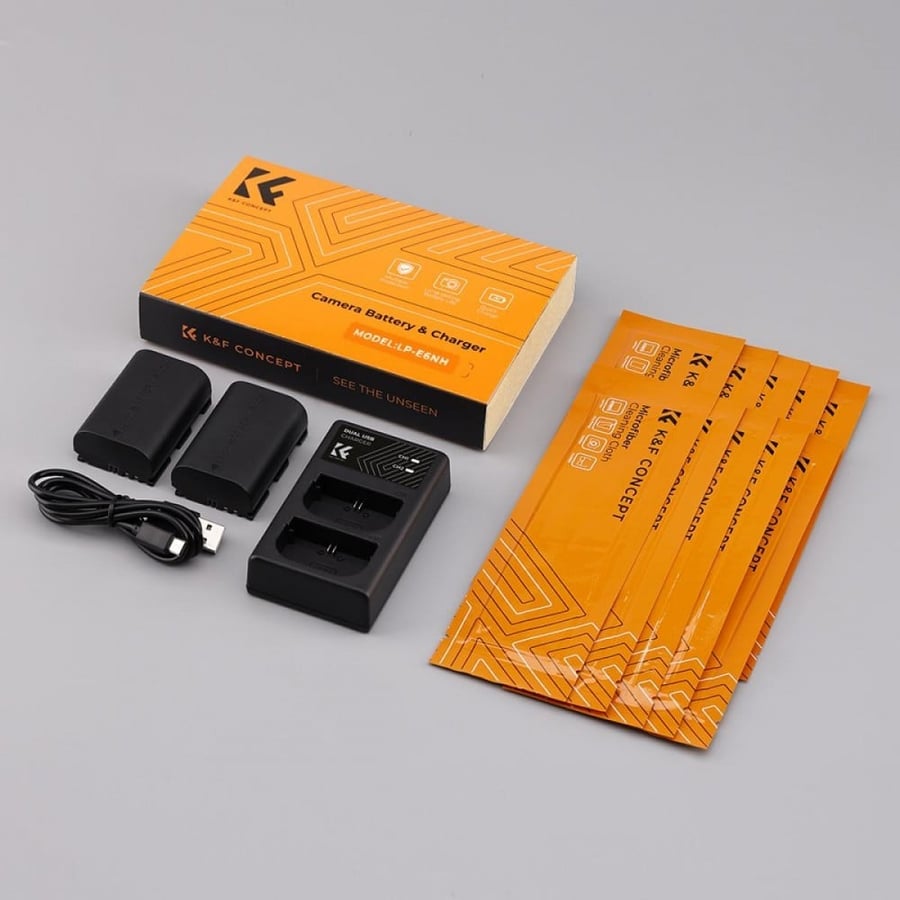 K&F Concept LP-E6NH rechargeable battery 2pcs + charger + 10pcs cleaning cloth kit compatible with Canon