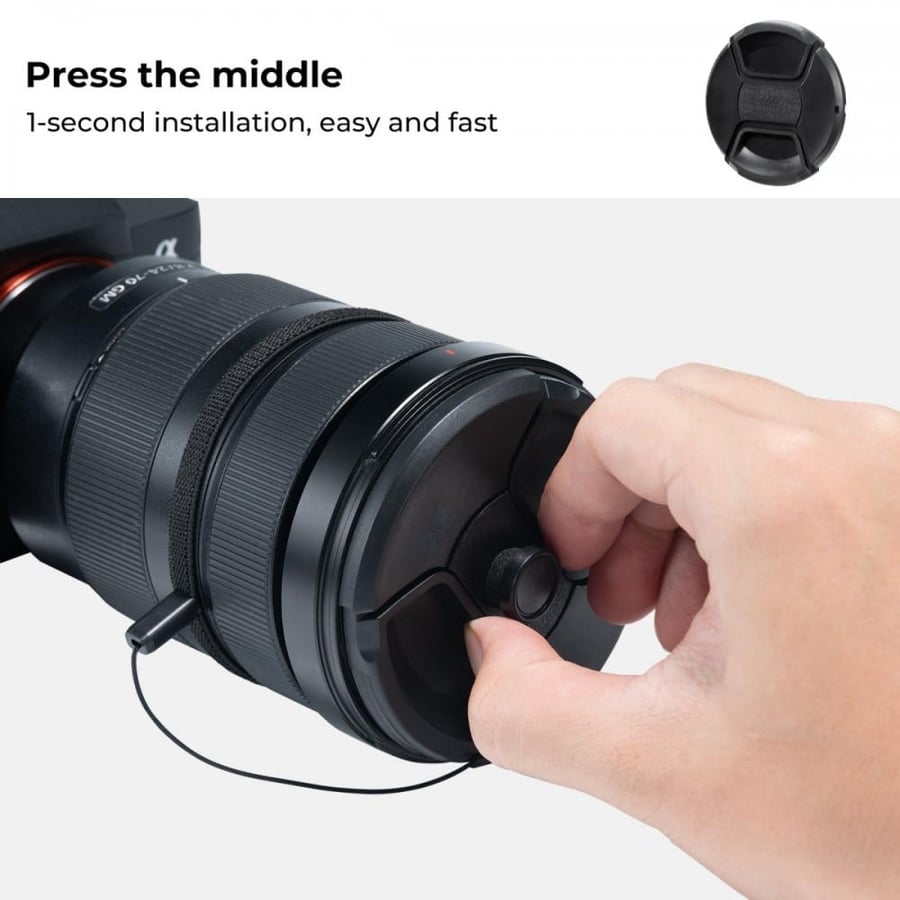 K&F Concept 52mm Lens Cap + 2pcs Vacuum Cleaning Cloth + Digital Camera Anti-lost String (4 in 1 Set)