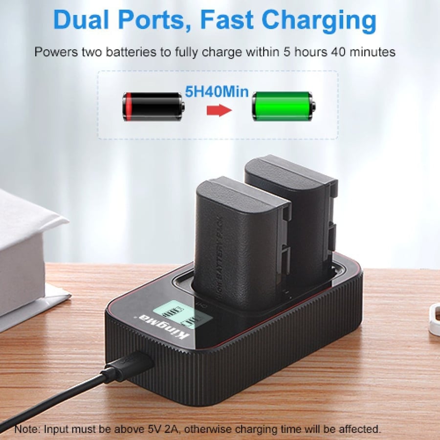 KingMa LP-E6 2-Pack Battery and LCD Dual Charger Kit for Canon EOS R6 R5 5D4 80D 5D2 5D3 70D 60D