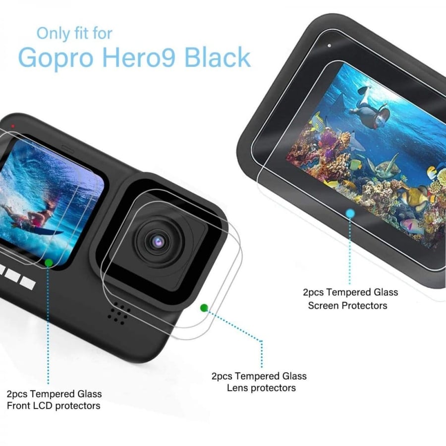 K&F Concept 9H Hardness Ultra Clear Tempered Glass Screen Protector + Tempered Glass Lens Protector + Tempered Glass Front LCD Display Film for GoPro Hero 9,10,11