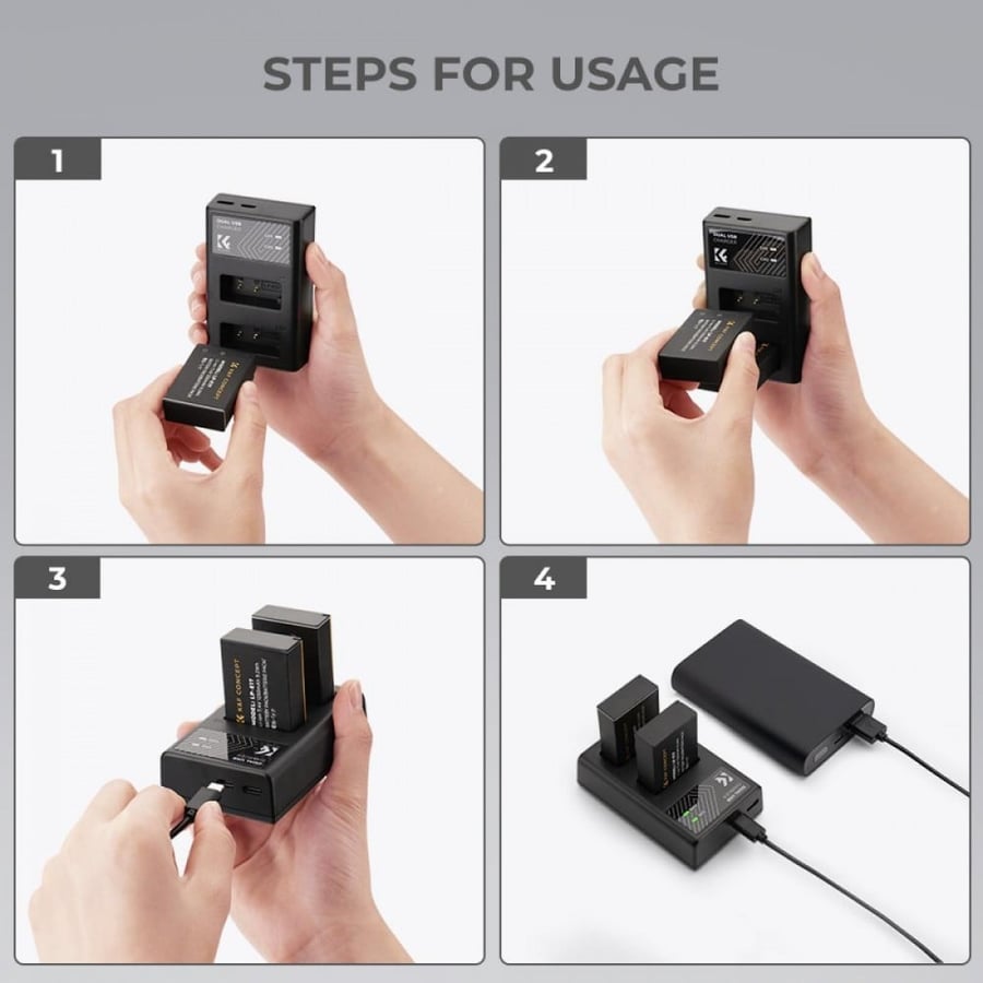 K&F Concept LP-E17 rechargeable battery 2pcs + charger + 64GB micro SD card kit compatible with Canon