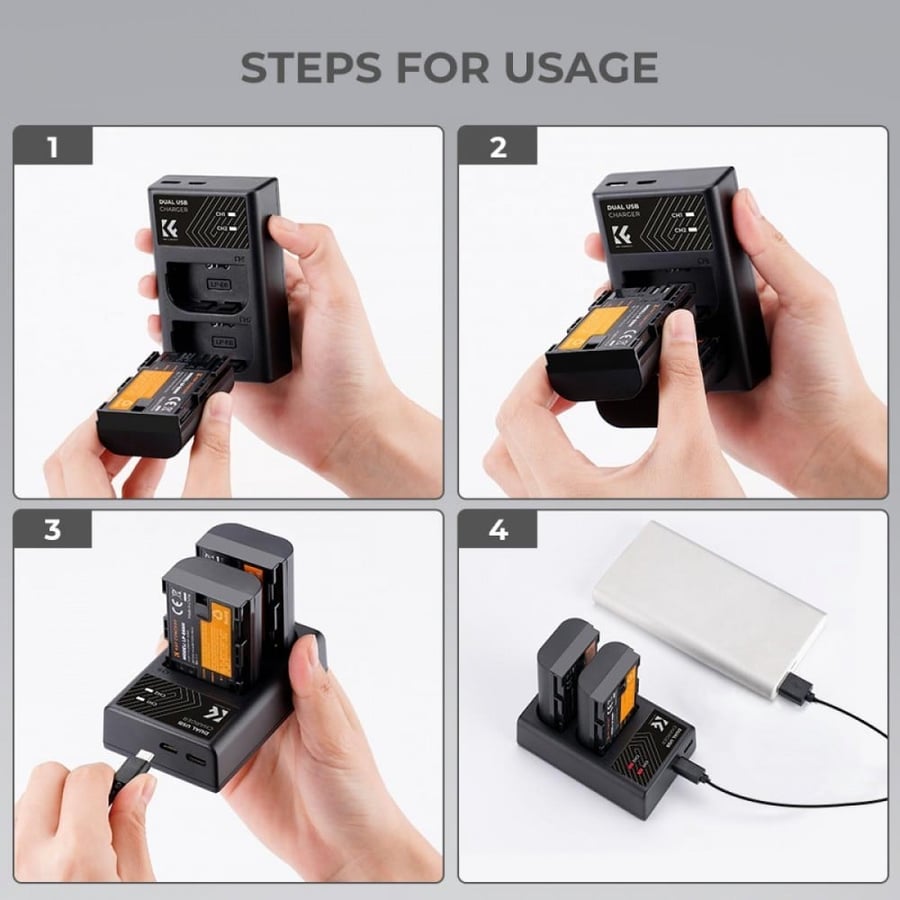 K&F Concept LP-E6NH rechargeable battery 2pcs + charger + 10pcs cleaning cloth kit compatible with Canon