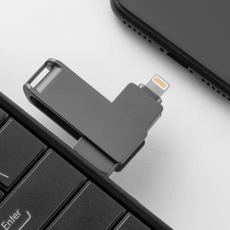 3 in 1 Flash Drive, USB 3.0 Memory for ipad, iPhone, Android and PC - 16 GB Dark Grey