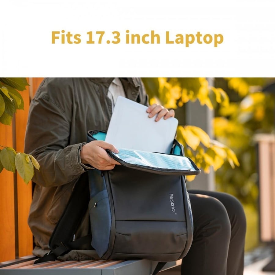 Beschoi Laptop Backpack, Business Waterproof Anti Theft Durable Backpack with USB Port Charging Fits for 17.3 Inch Laptop