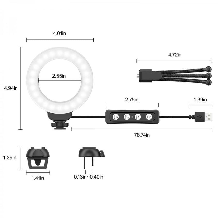 K&F Concept USB Powered Ring Multi-Functional Fill Light with Clip and Tripod Video Conference Lighting Kit, 4 Inch