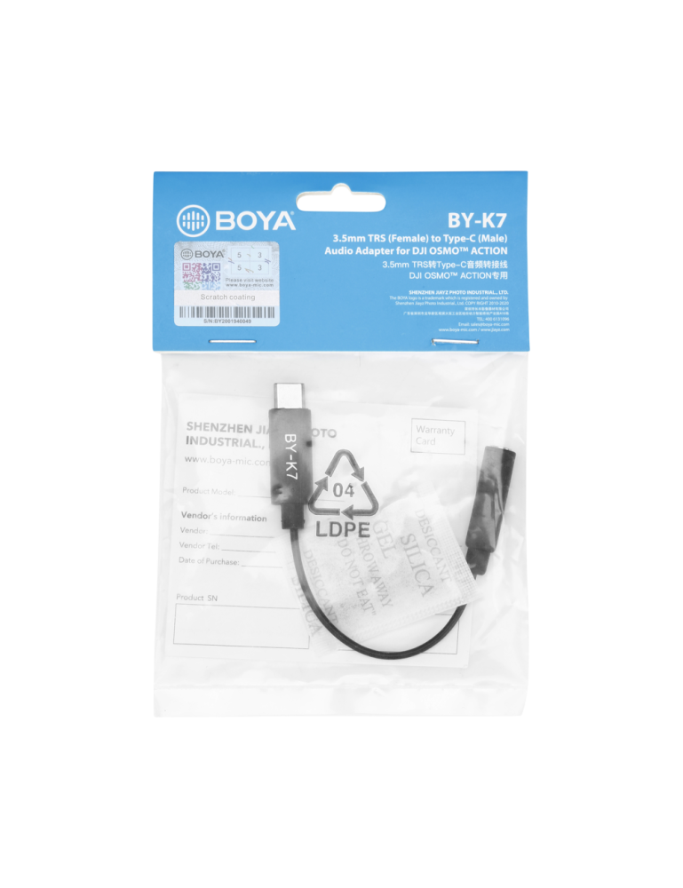 Boya BY-K7 Mini Cable Adaptador Para DJI OSMO Action 3.5mm TRS Hembra a USB-C Macho
