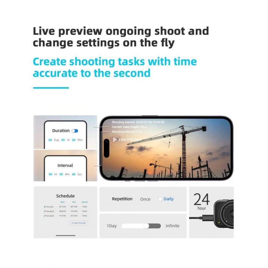 K&F Concept ATLI T100 1080P Time Lapse Camera WiFi HDR APP Control Real-time Preview Timing Shooting Manual Focus Timelapse Video Camera