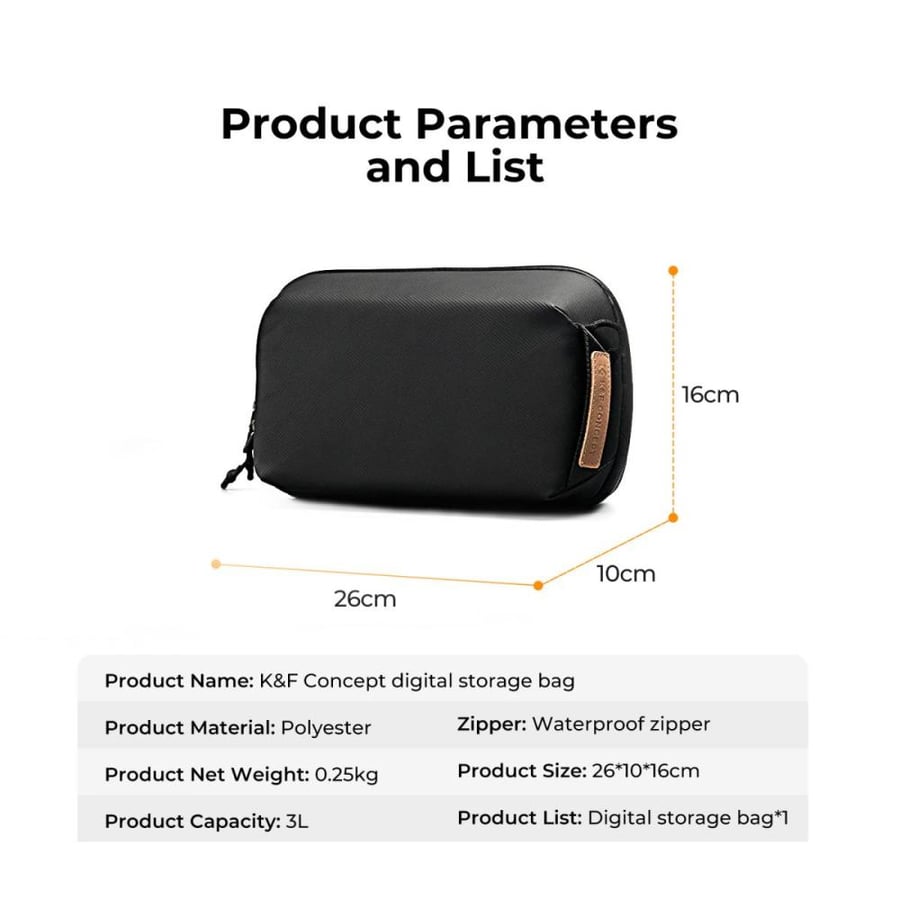 K&F Concept Digital Organizer Versatile Bag for Convenient Storage of Mobile Phones, Cables, Chargers, Earphones, and Other Personal Items - 4L