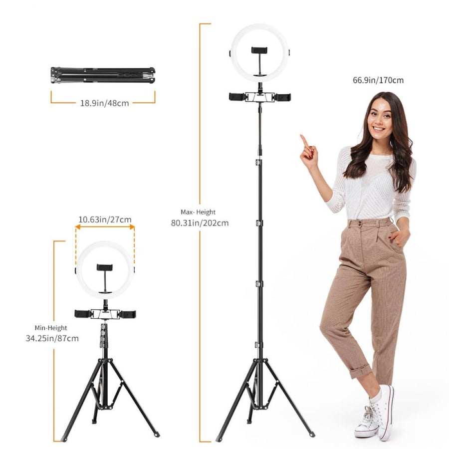K&F Concept Selfie Ring Light ,11 inch(28 cm) Ring Light with 78.7 inch (200cm) Tripod and Phone Holders, 3 Color Modes, Bluetooth Remote Control
