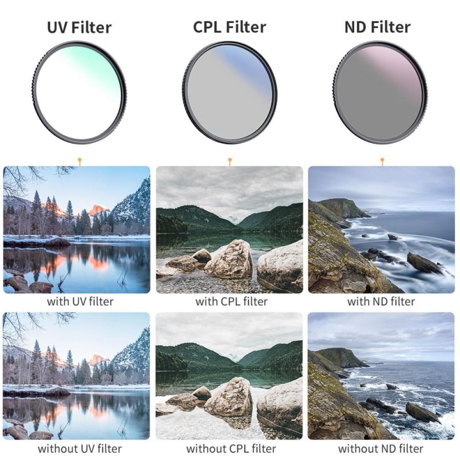 K&F Concept 82mm MCUV+CPL+ND4 Lens Filter Kit with Lens Cleaning Cloth and Filter Bag