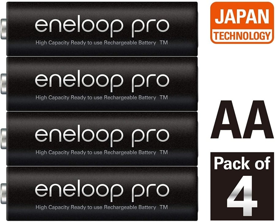 Panasonic eneloop pro AA High Capacity Ni-MH Pre-Charged Rechargeable Batteries, 4 Pack, Black