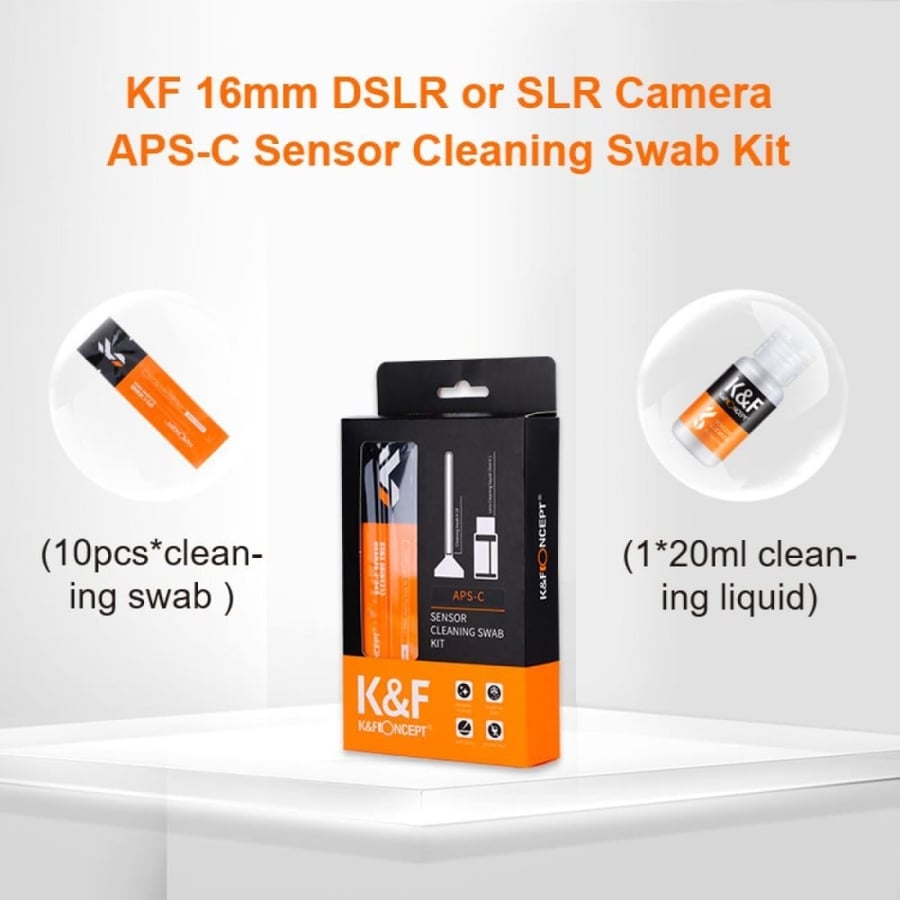 K&F Concept 16mm Crop Sensor Cleaning Swab Kit with 10x 16mm Cleaning Swabs and 1x 20ml Cleaning Liquid