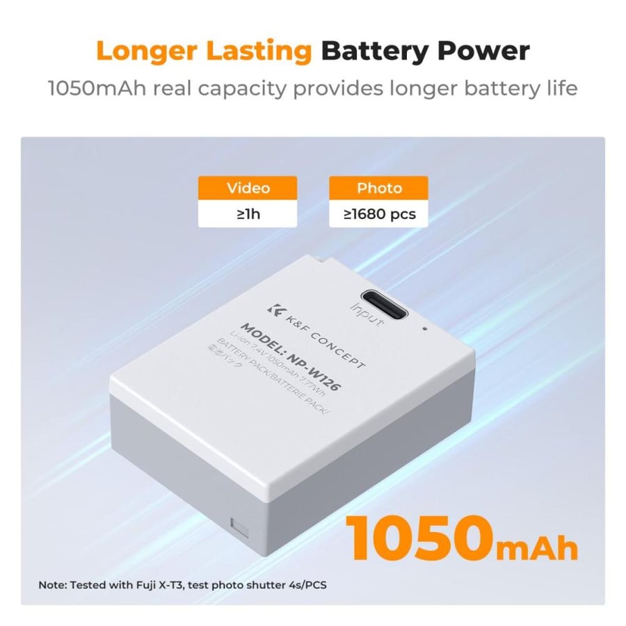 K&F Concept 2-Pack NP-W126 NP-W126S Battery with USB C Fast Charging for Fujifilm X Series