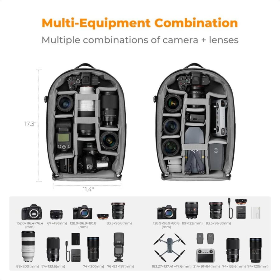 K&F Concept Camera Backpacks with laptop compartment and Rain Cover Waterproof - Backpack 18L Nature Wander 04 (Black)