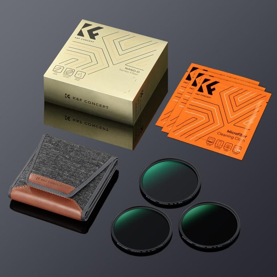 K&F Concept 82mm ND8+ND64+ND1000 Lens Filter Kit with 3 Vacuum Cleaning Cloths and Filter Pouch