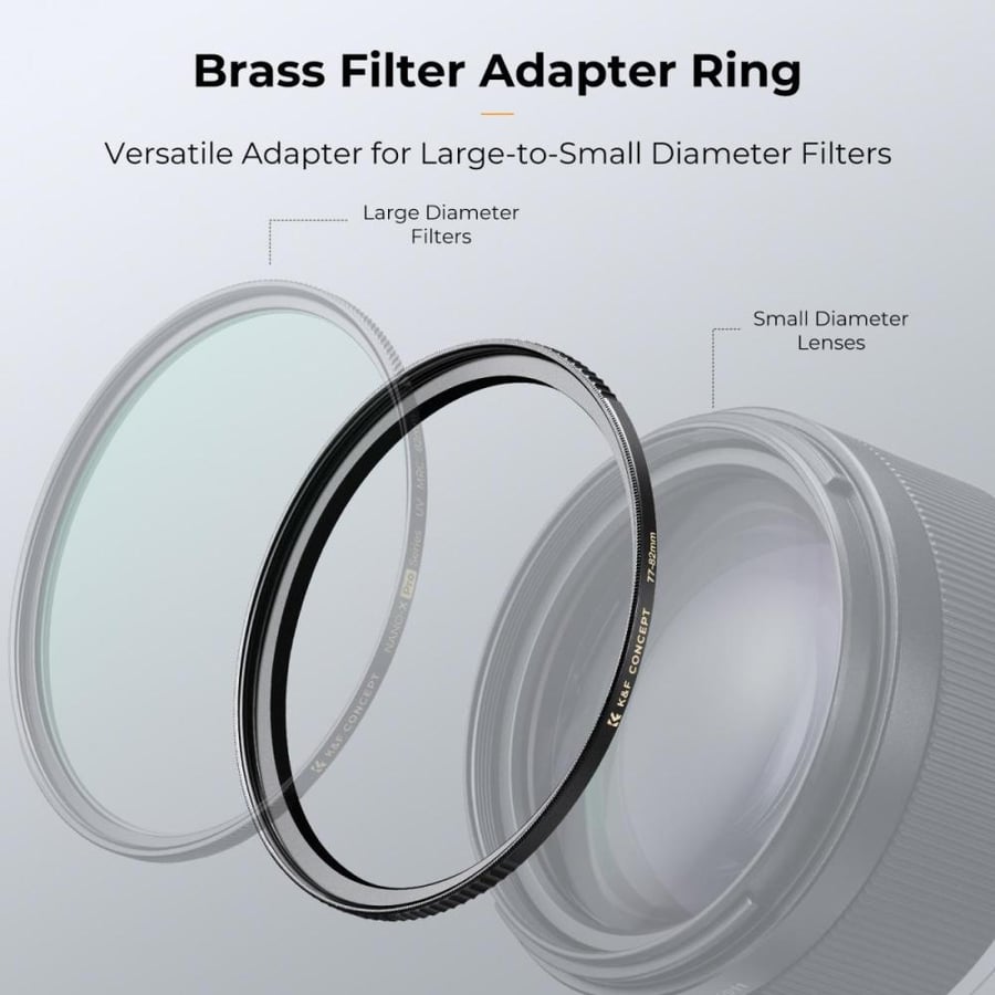 K&F Concept 72-77mm Brass Filter Adapter Ring, Step-Up Ring Compatible with All 67mm Camera Lens & 77mm Filters