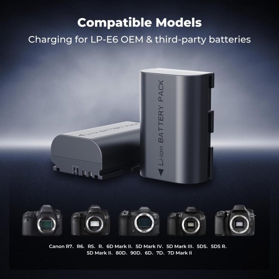 K&F Concept 2-Pack 2600mAh LP-E6NH Battery and 18W Charger Kit