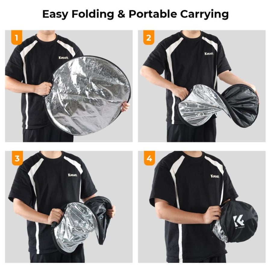 (K&F Concept 5-in-1 Circular Reflector with Handle 110cm (Gold Silver Black White Translucent