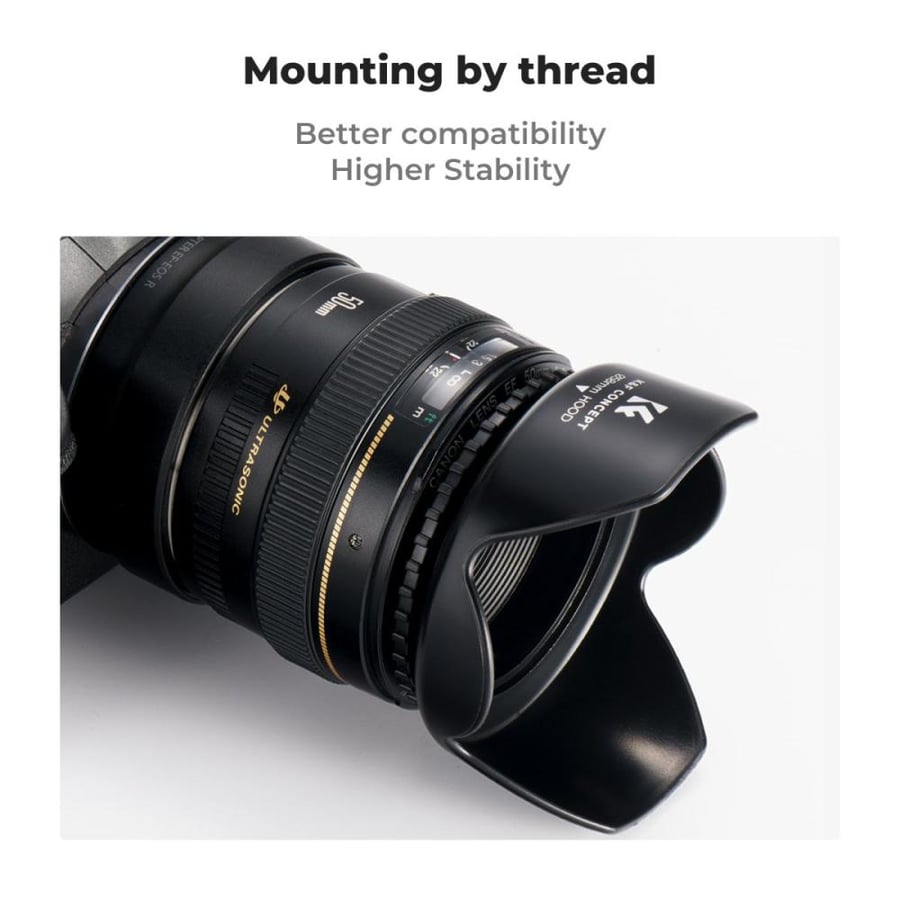 K&F 58mm Threaded Screw-in Lens Hood Universal with Cleaning Cloth