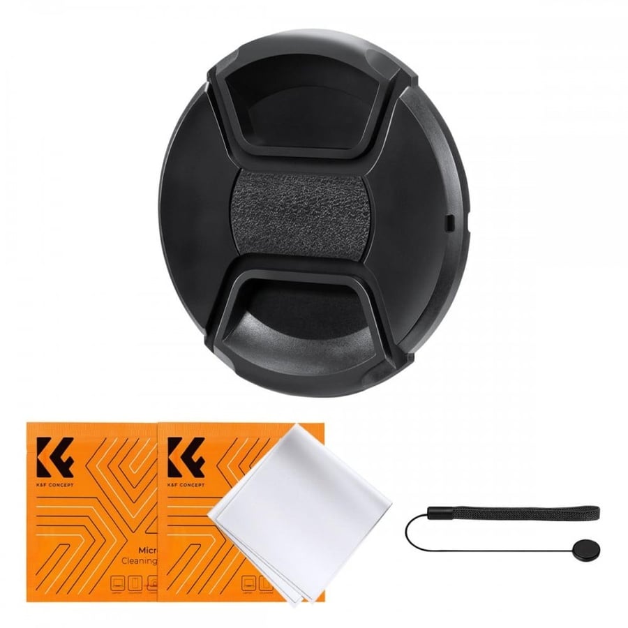 K&F Concept 49mm Lens Cap + 2pcs Vacuum Cleaning Cloth + Digital Camera Anti-lost String (4 in 1 Set)