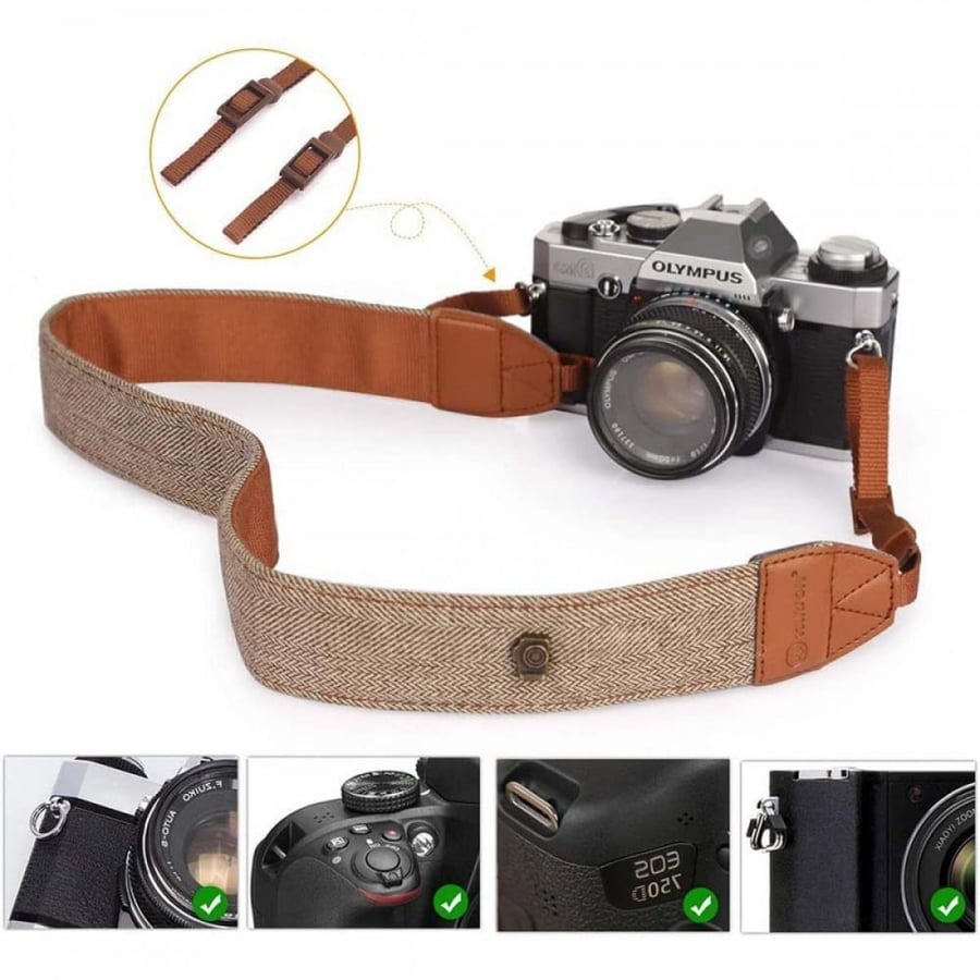 K&F Concept Retro Camera Shoulder Straps, Adjustable Neck Strap Suitable for All Slr Cameras, Classic Brown Woven