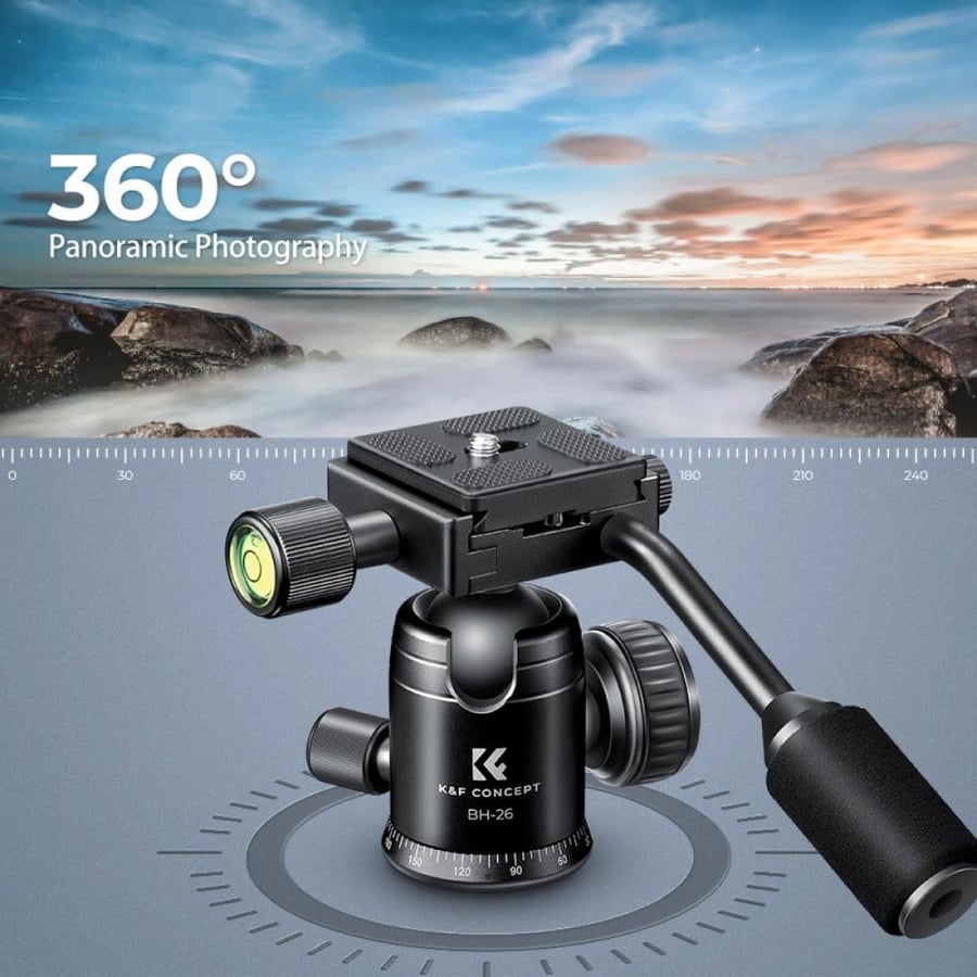 K&F Concept BH-26 360 Degree 26mm Panoramic Ball Head Mount with QR Quick Release Plate, 1/4" Bolt and 8kg Max Load