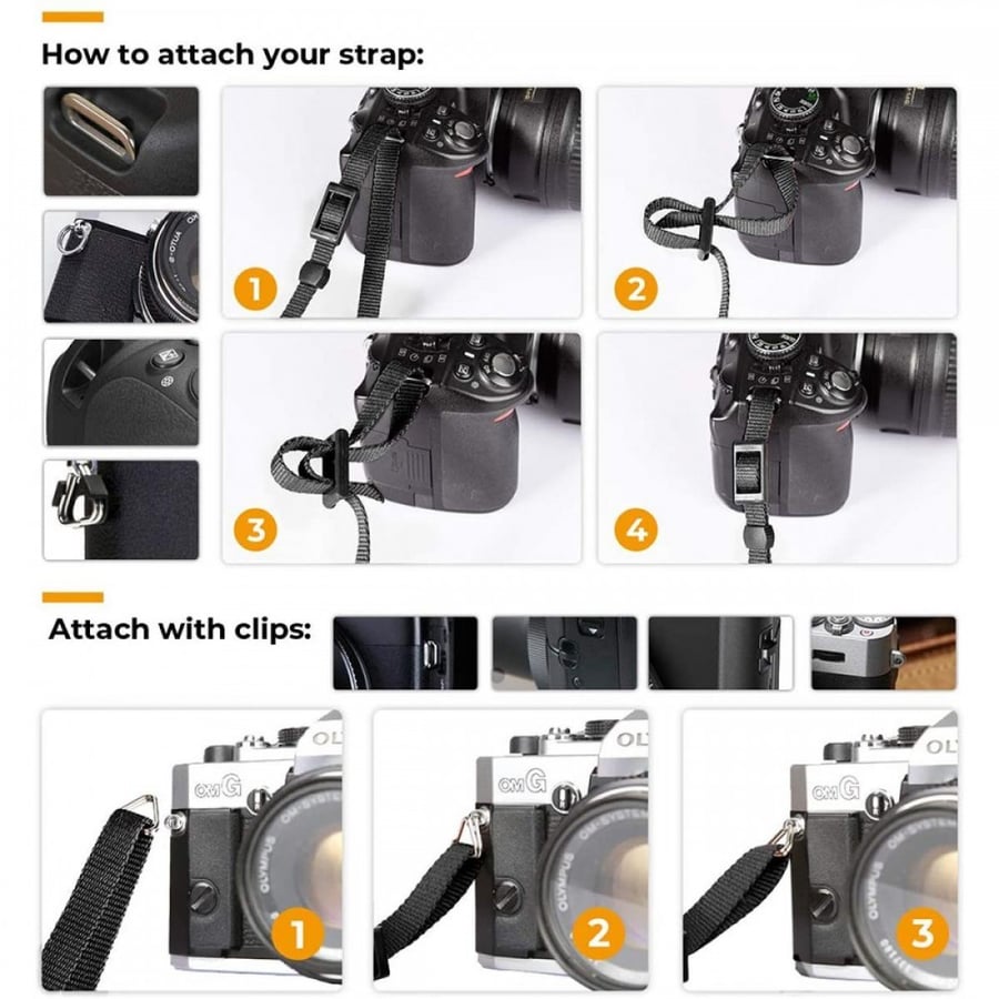 K&F Concept Retro Camera Shoulder Straps, Adjustable Neck Strap Suitable for All Slr Cameras, Classic Black Woven