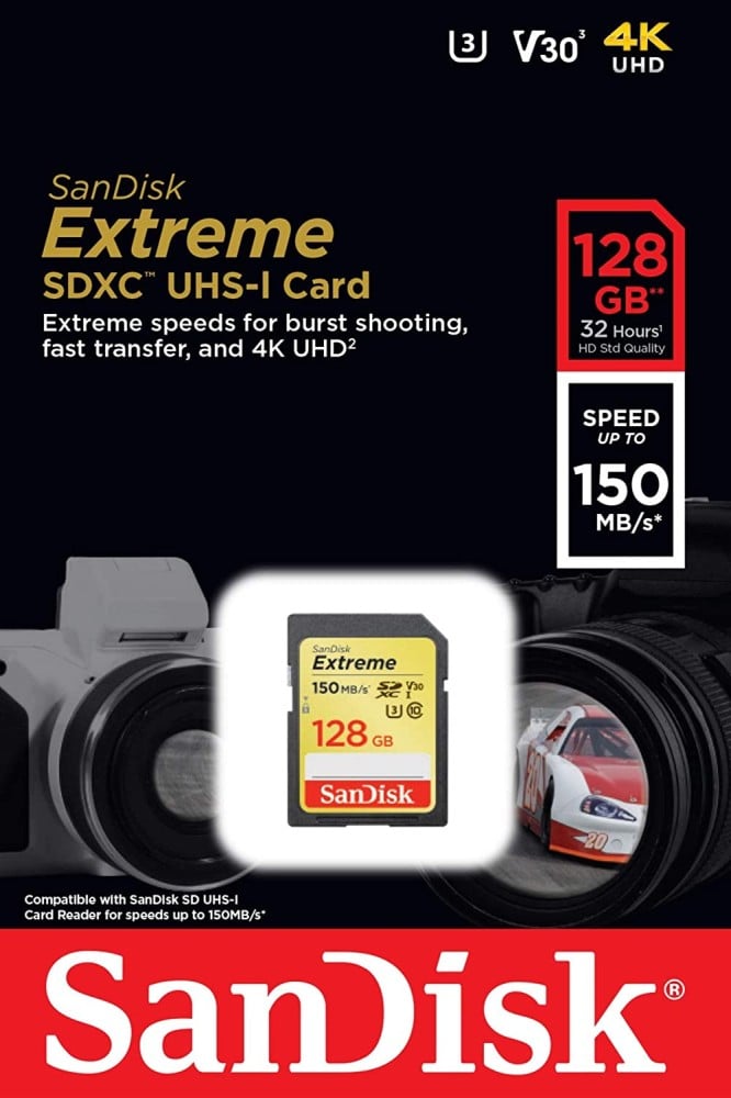 SanDisk Extreme 128GB SDXC Memory Card up to 150MB/s, UHS-I, Class 10, U3, V30