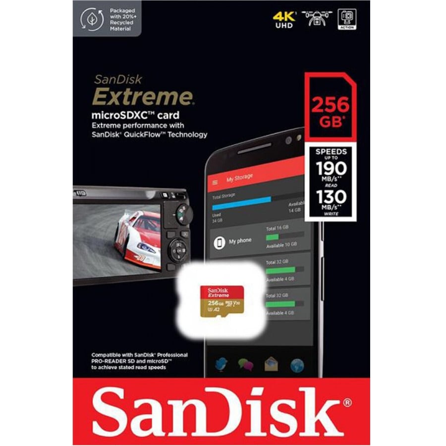 SanDisk Extreme 256GB microSDXC Card UHS-I U3 V30 190MBs