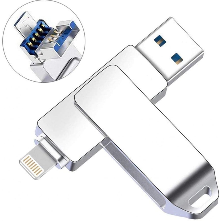 3 in 1 Flash Drive, USB 3.0 Memory for ipad, iPhone, Android and PC - 16 GB Silver