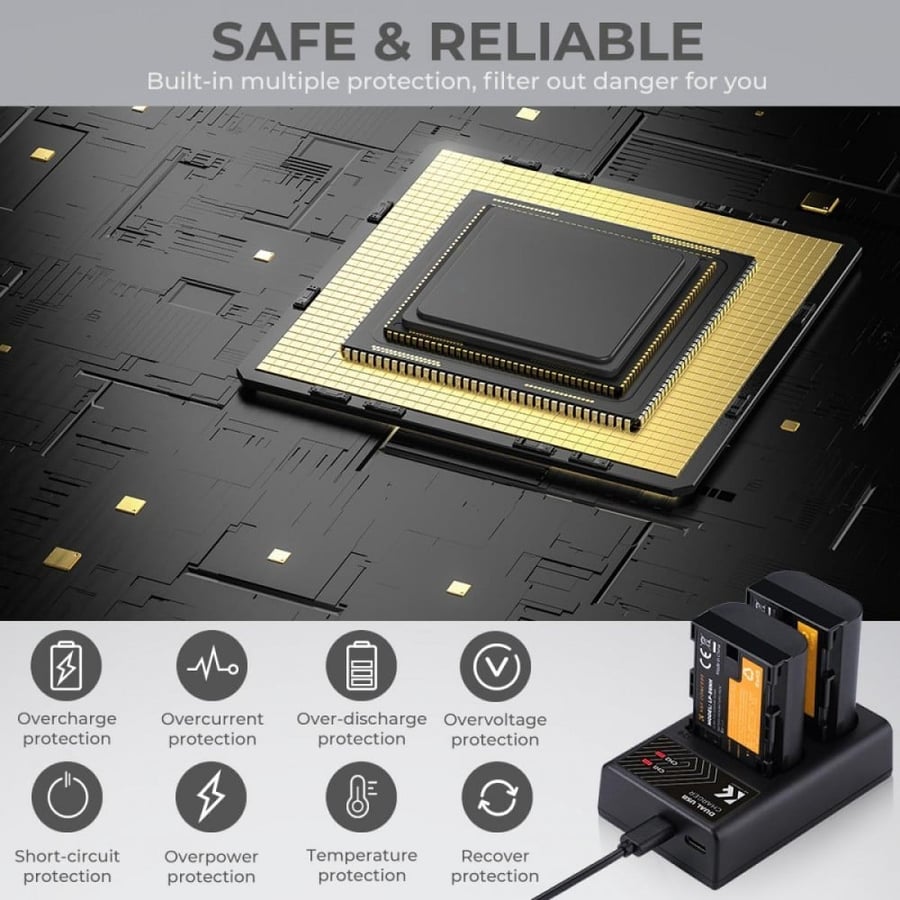K&F Concept LP-E6NH rechargeable battery 2pcs + charger + 10pcs cleaning cloth kit compatible with Canon