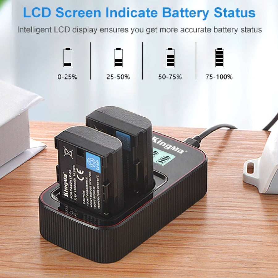 KingMa LP-E6 2-Pack Battery and LCD Dual Charger Kit for Canon EOS R6 R5 5D4 80D 5D2 5D3 70D 60D