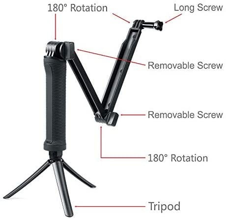3Way Tripod for GoPro Hero 10/9/8/7/6/5/4/3/2/1 Session and other Action Cameras, Detachable Extendable Selfie Stick Pole with Hand Grip Stand