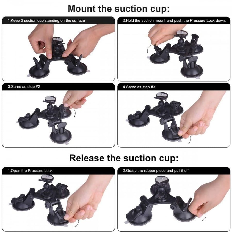K&F Concept 3 cup Sucker Mount Car Bracket/With Ball Head for Action Cameras