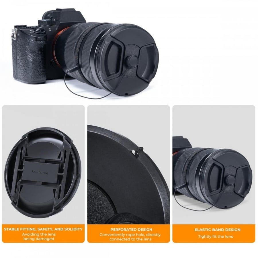 K&F Concept 46mm Lens Cap + 2pcs Vacuum Cleaning Cloth + Digital Camera Anti-lost String (4 in 1 Set)