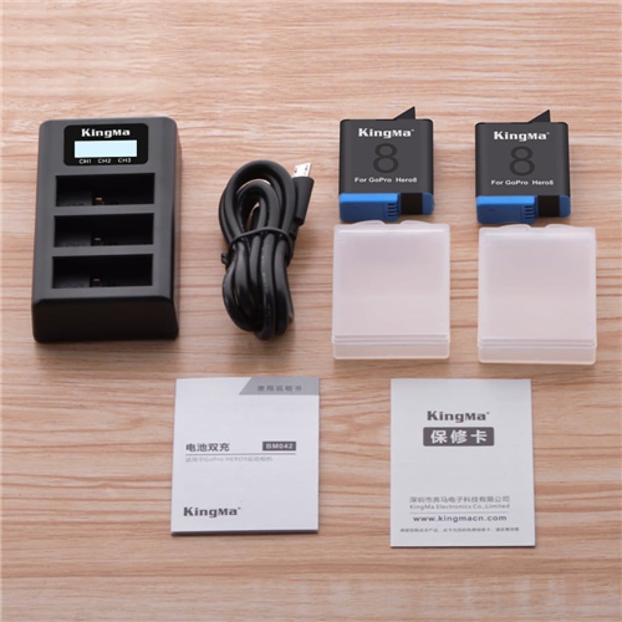 KingMa Fully Decoded 2 Battery and LCD Triple Charger Kit for GoPro Hero 8,7,6 Action Cameras