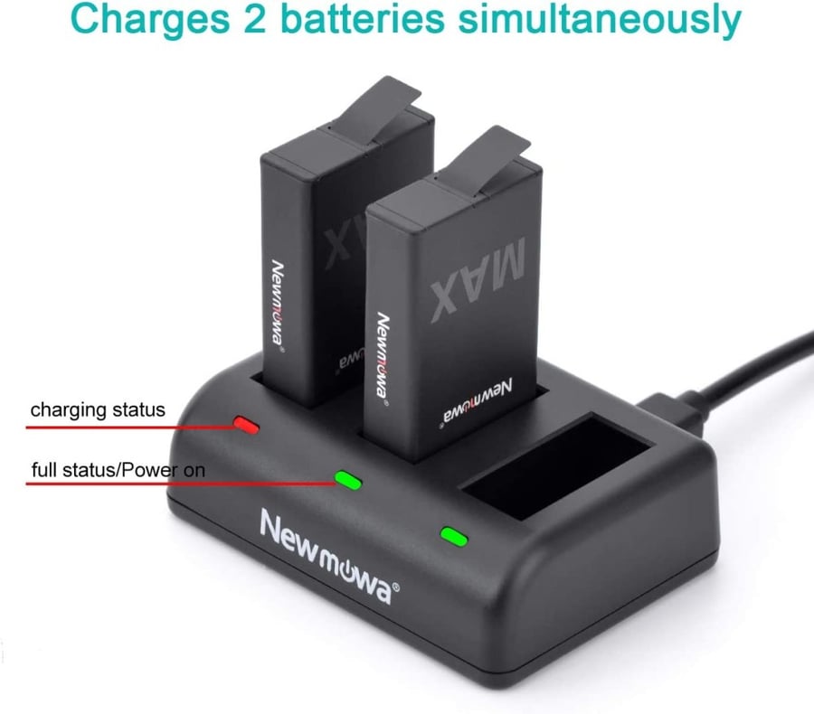 Newmowa Replacement Battery (2-Pack) and Rapid 3-Channel Charger for GoPro MAX - Fully Compatible