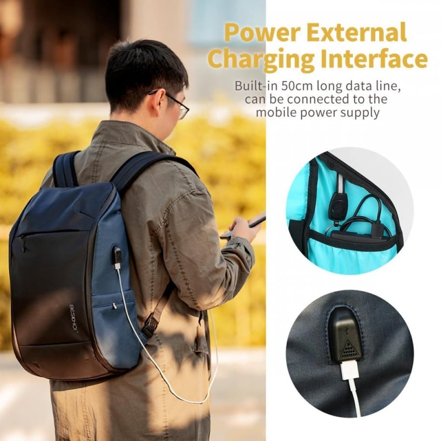 Beschoi Laptop Backpack, Business Waterproof Anti Theft Durable Backpack with USB Port Charging Fits for 17.3 Inch Laptop