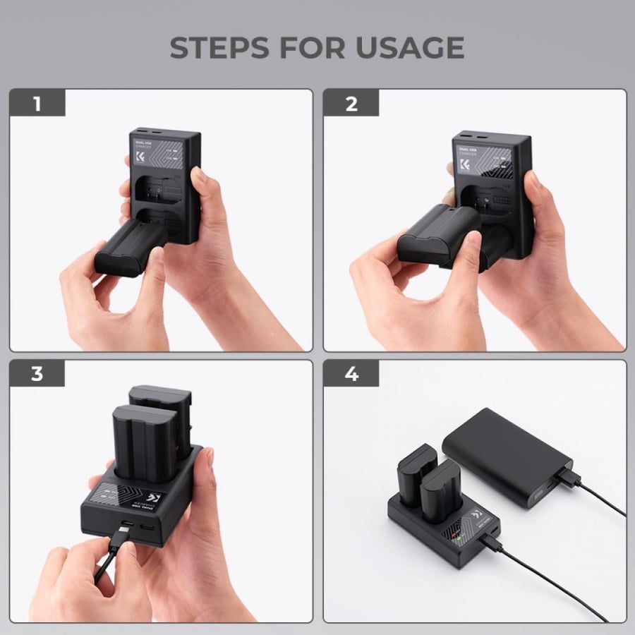 K&F Concept EN-EL15 rechargeable battery 2pcs + charger kit compatible with Nikon