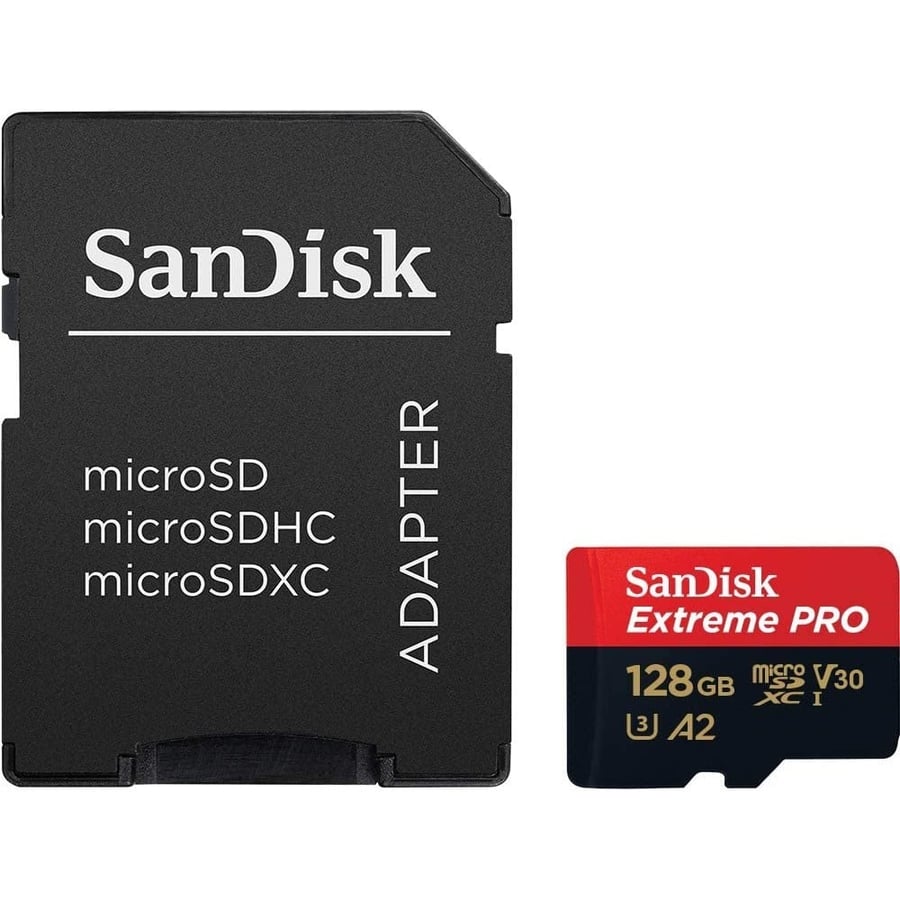 SanDisk 128GB Extreme PRO microSDXC card + SD adapter + RescuePRO Deluxe, up to 200MB/s, with A2 App Performance, UHS-I, Class 10, U3, V30