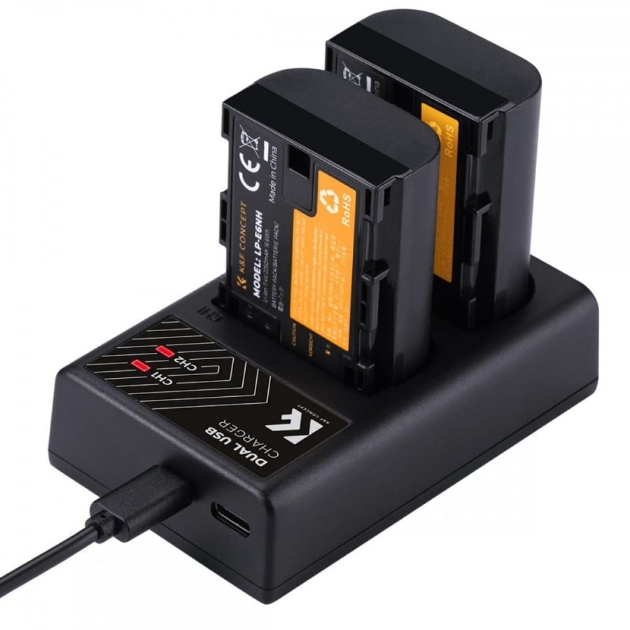 K&F Concept LP-E6NH rechargeable battery 2pcs + charger + 10pcs cleaning cloth kit compatible with Canon
