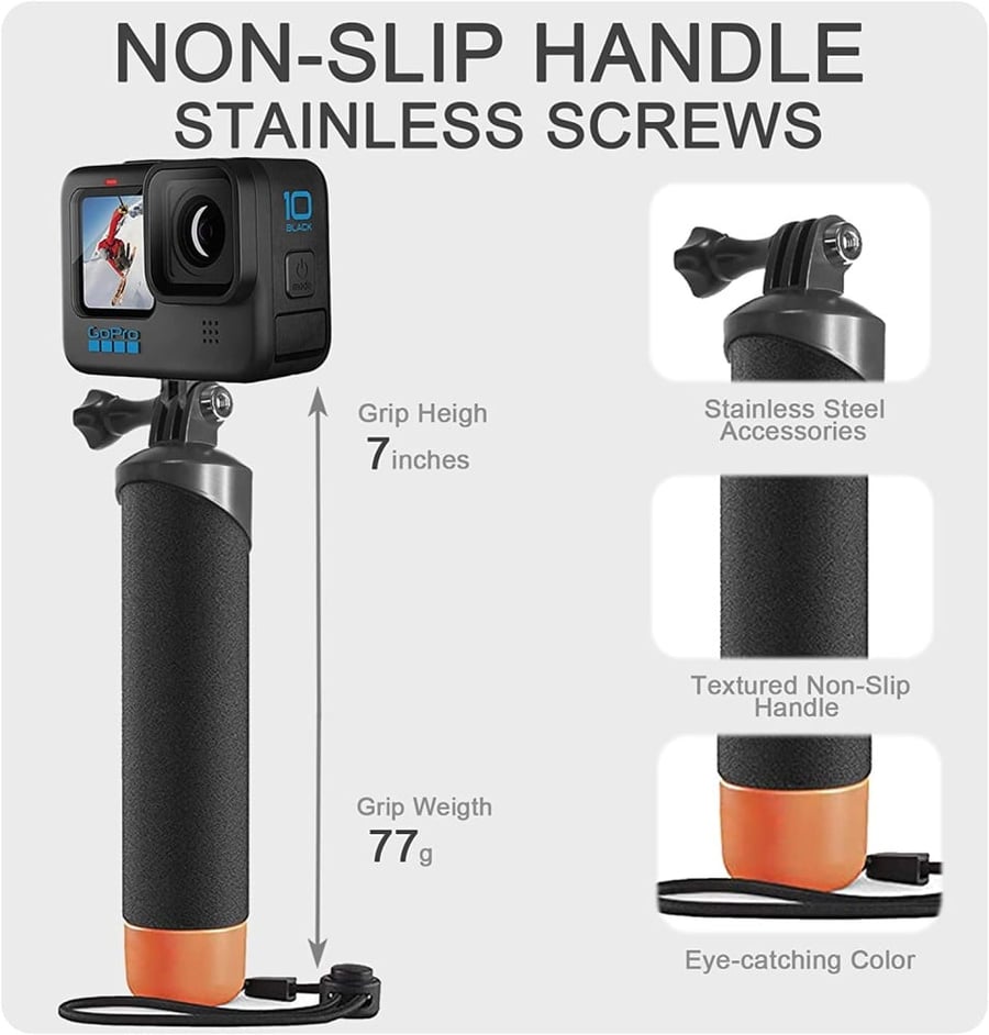 FitStill Waterproof Monopod Floating Hand Grip for Action Cameras. Snorkeling Underwater Diving Selfie Stick Pole
